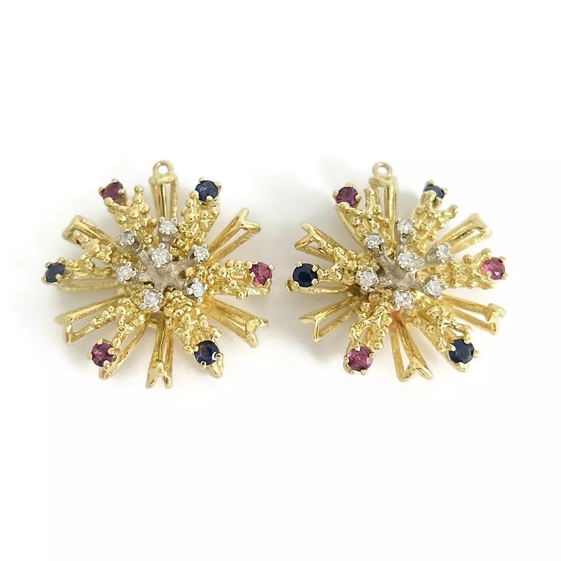 Vintage 1960's Ruby Sapphire Diamond Earring Jackets 14K Yellow Gold, 14.85 Gr (1 of 8)