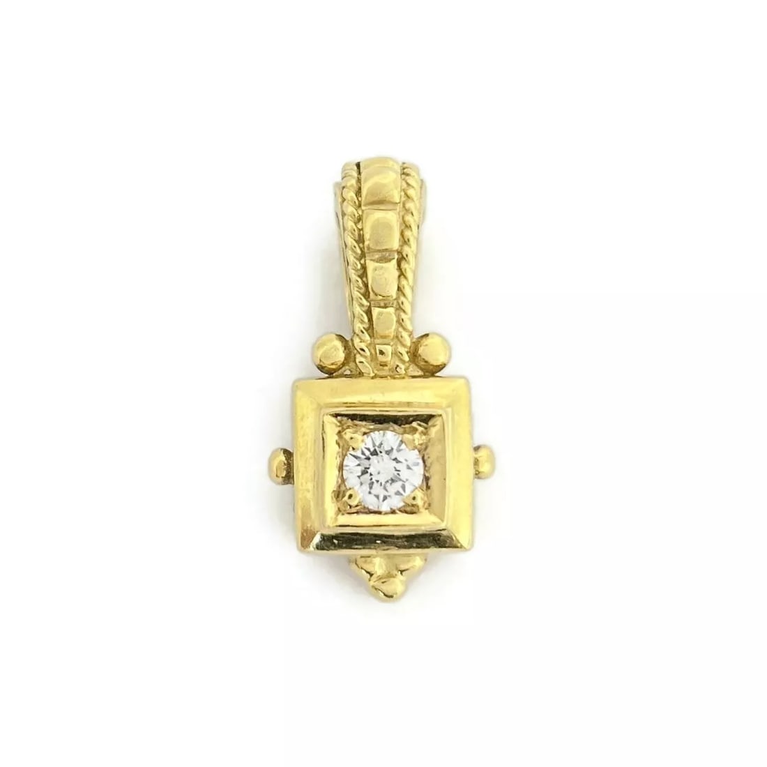 Vintage Solitaire Diamond Square Necklace Pendant 18K Yellow Gold, 4.43 Grams (1 of 8)