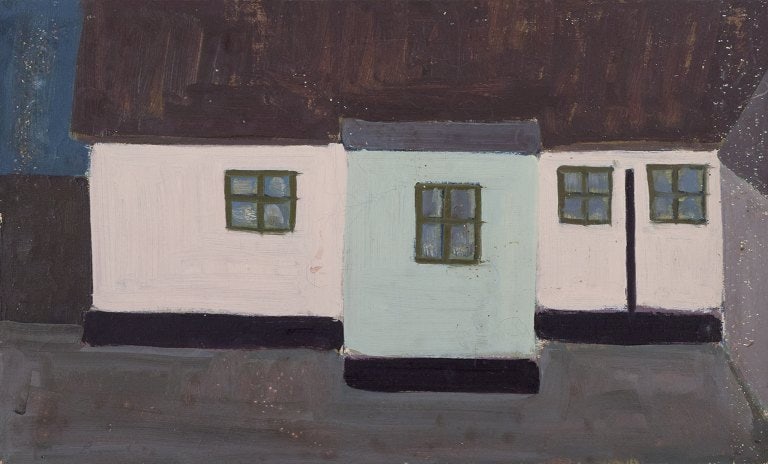 Scandinavian artist, oil on canvas. House in modernist style.: Scandinavian artist, oil on canvas. House in modernist style. From the 1960s/70s. In good condition with signs of use. Reserve: $448.00 Shipping: Domestic: Shipping rates are determined by destination