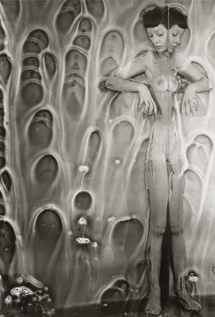 ERWIN BLUMENFELD - Distorted Figure with Bubbles, 1950: Artist: Erwin Blumenfeld Title: Distorted Figure with Bubbles, New York, 1950 Medium: Photo Litho, 1999, Hong Kong Dimensions: 7.4x10.9" Description: Heat Wax Mounted on 11x14" Conservation Board Arti