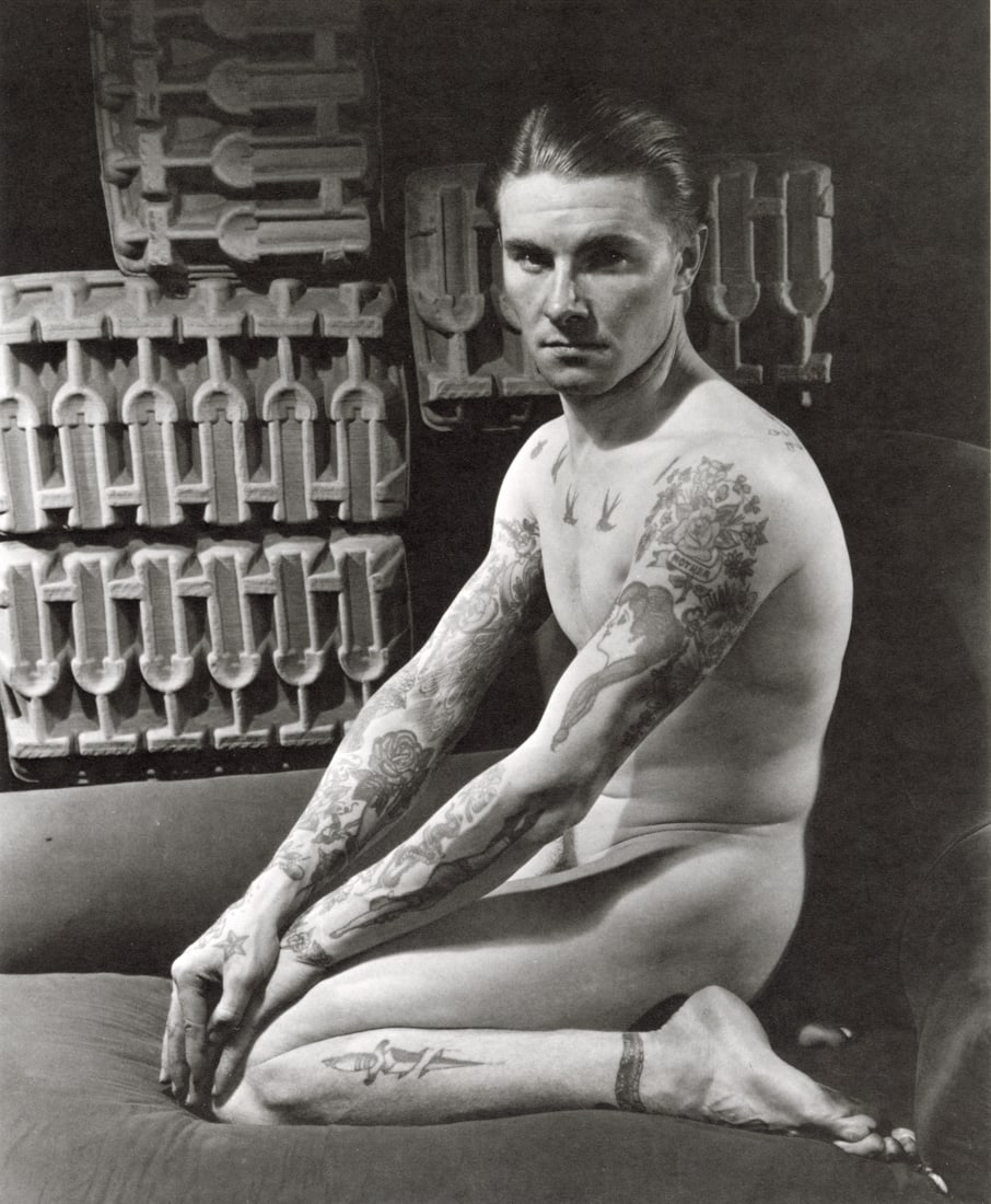 GEORGE PLATT-LYNES - Male Figure with Tattoos, 1934: Artist: George Platt-Lynes Title: Male Figure with Tattoos, 1934 Medium: Photo Litho, 1993, USA Dimensions: 7x8.5" Description: Heat Wax Mounted on 8.5x11" Conservation Board Artist Bio: George Platt