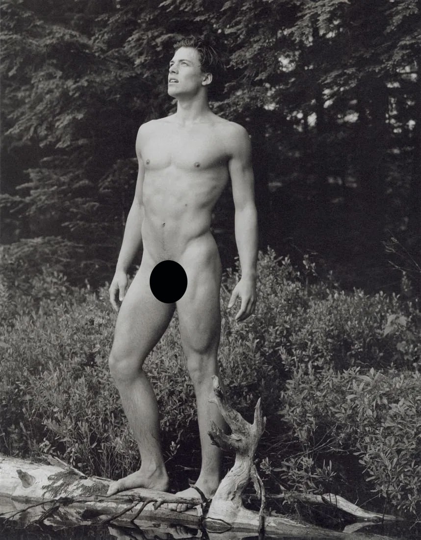 BRUCE WEBER - Claes, St. Regis River, Adirondack Park: Artist: Bruce Weber Title: Claes, St. Regis River, Adirondack Park, 1990 Medium: Sheet Fed Gravure, 1990, USA Dimensions: 7.3x9.35" Description: Heat Wax Mounted on 11x14" Conservation Board Artist Bi