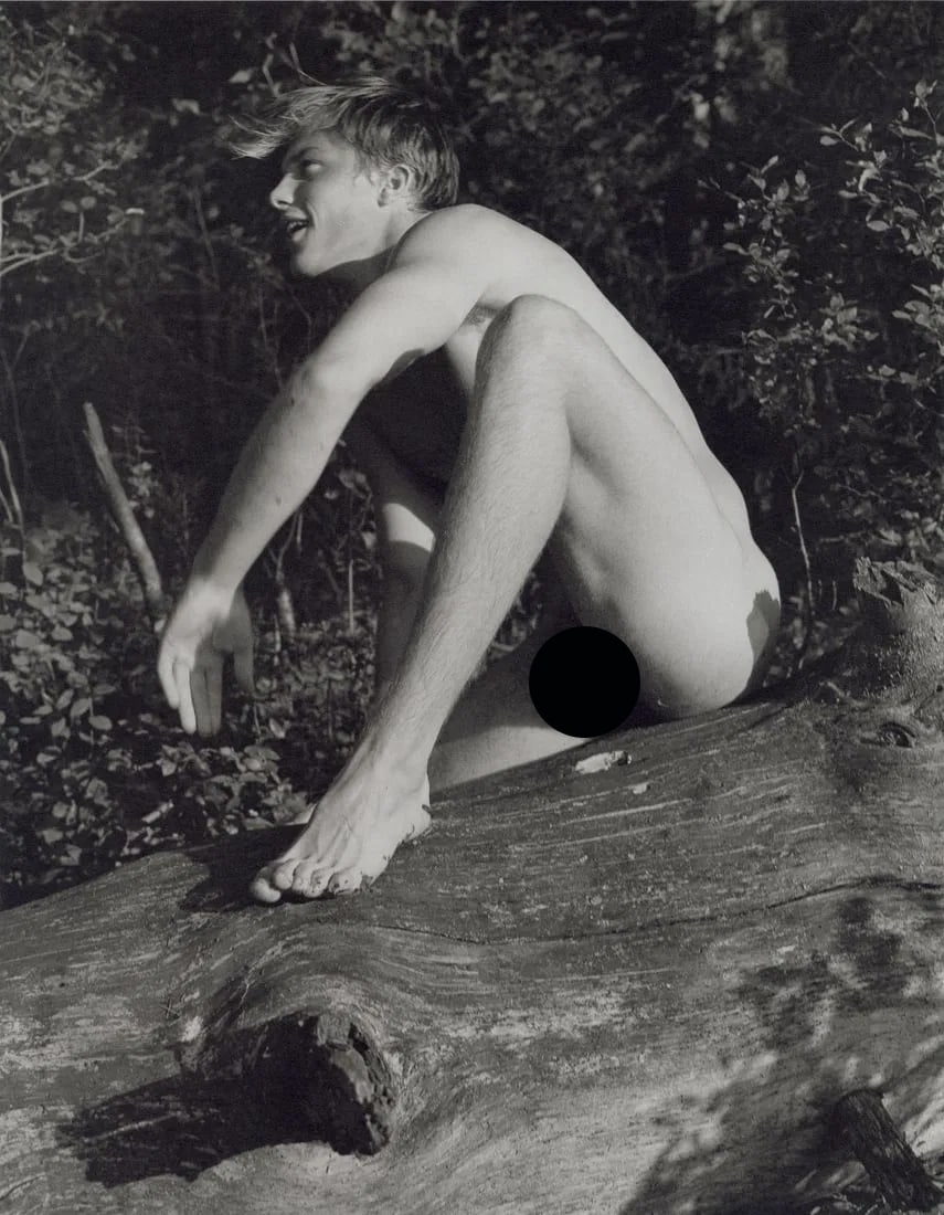 BRUCE WEBER - Tom, Adirondack Park, 1988: Artist: Bruce Weber Title: Tom, Adirondack Park, 1988 Medium: Sheet Fed Gravure, 1990, USA Dimensions: 7.3x9.4" Description: Heat Wax Mounted on 11x14" Conservation Board Artist Bio: Bruce Weber is an
