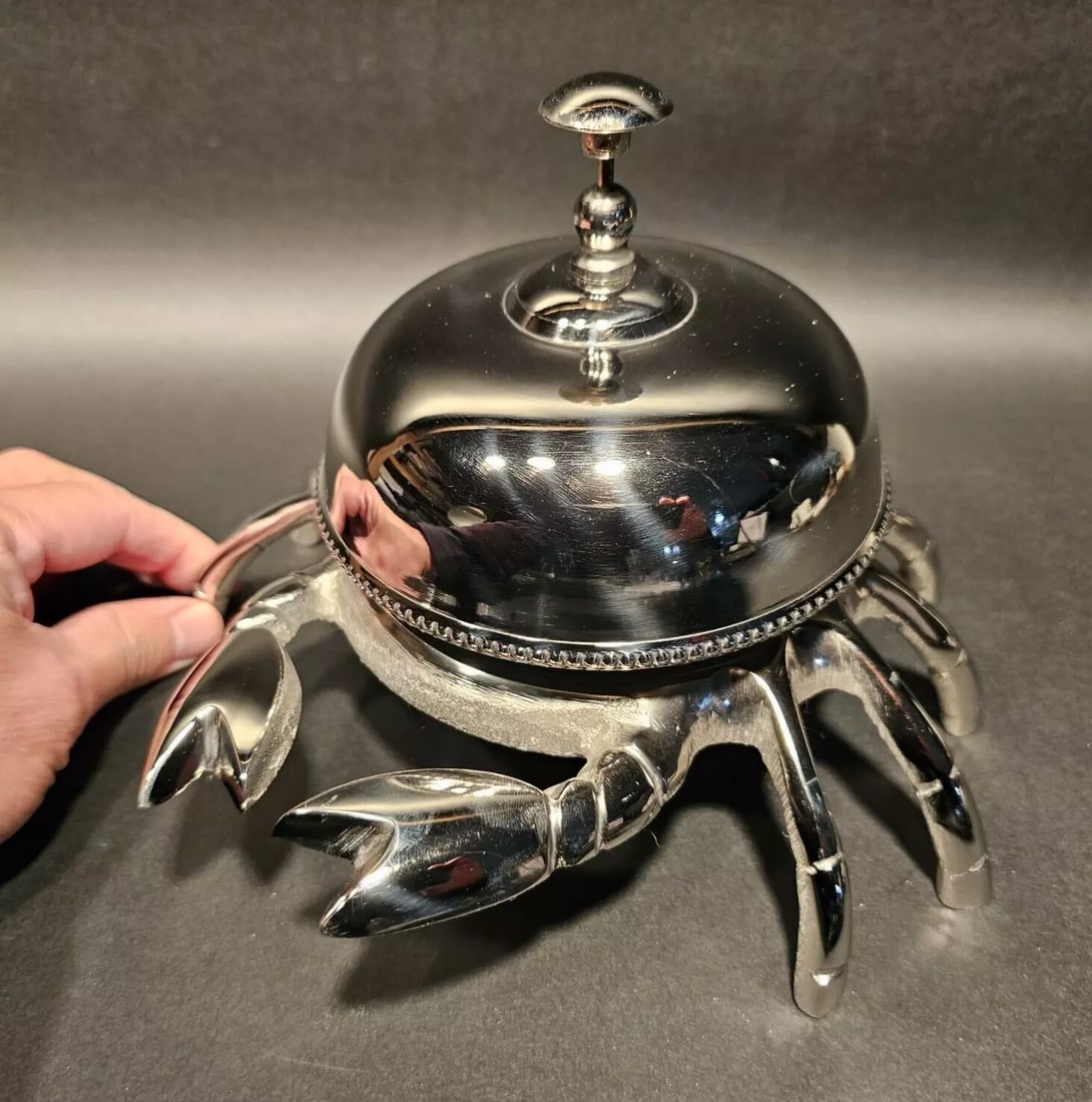 8 1/2" Large Silver Brass Crab Table or Floor Desk Bell (1 of 19)