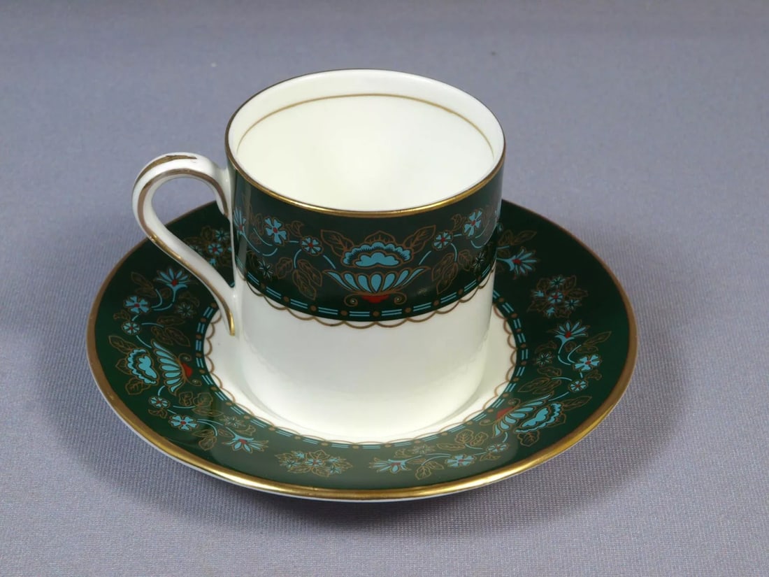 Aynsley Winchester Gold Green Demitasse Coffee Espresso Cup Saucer England (1 of 4)