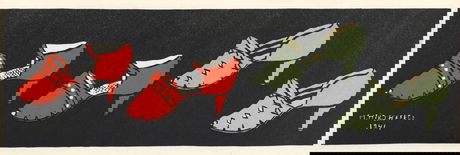 Morris Hirshfield lithograph: Medium: lithograph (after the painting). Printed in 1951 for the art revue Derriere le Miroir (issue number 35) and published in Paris by Maeght. Image size: 3 1/4 x 10 5/8 inches (82 x 270 mm). Sheet