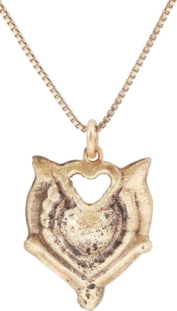 RARE ANCIENT VIKING HEART PENDANT NECKLACE, C.850-1050 AD. (1 of 5)
