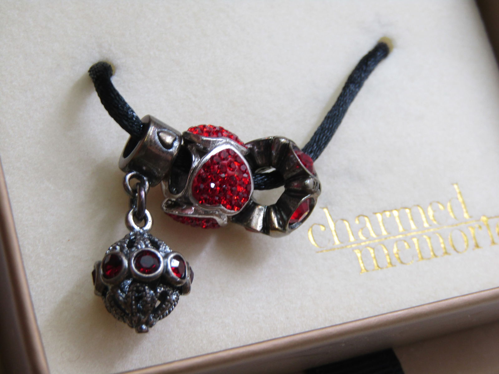 Sterling 3 Red Heart & Rhinestones Charms, Charmed Memories Kay Jewelery's in Original Box (1 of 5)