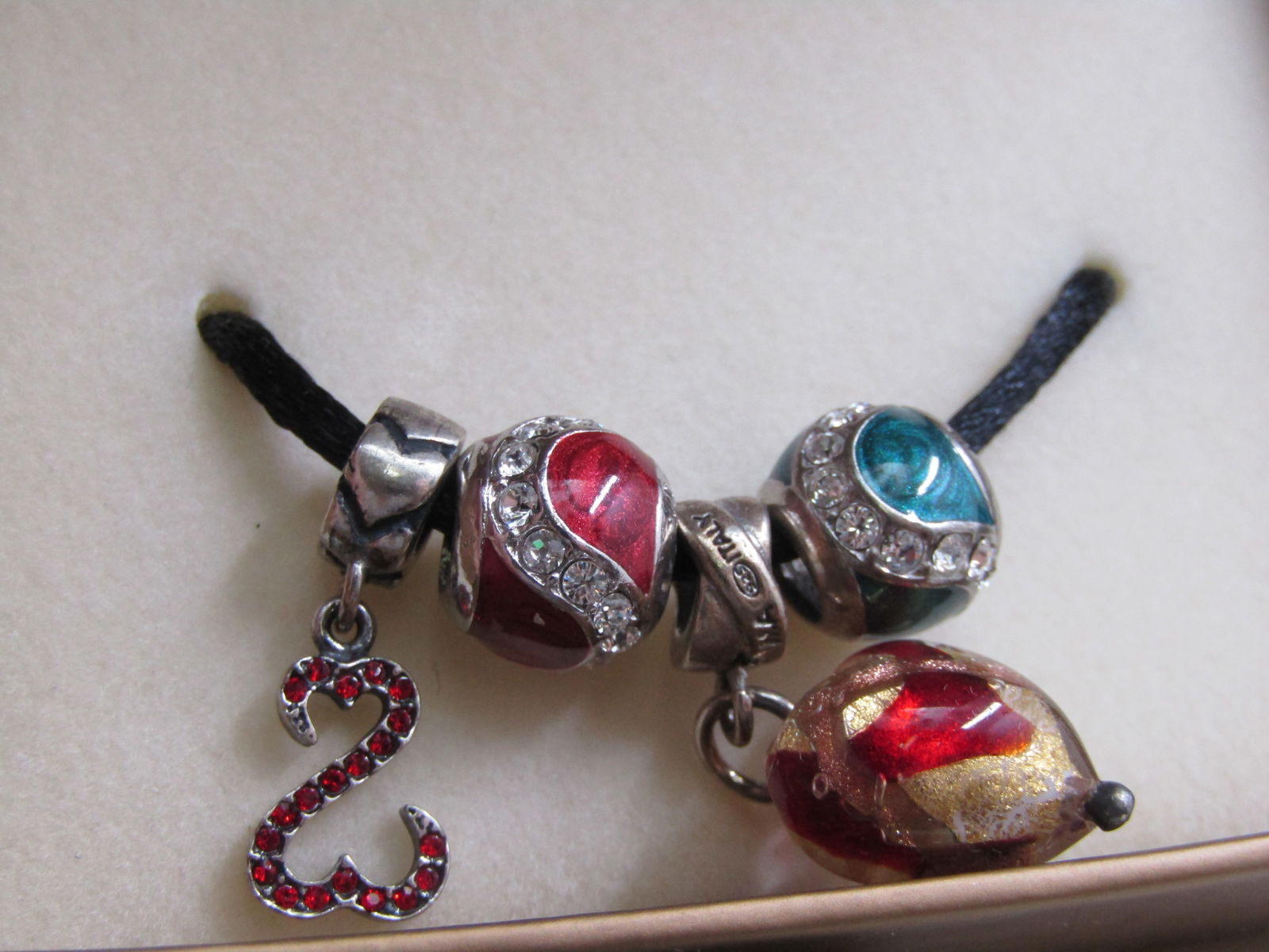 Sterling 4 Charms, Murano Glass Heart, Double Heart, Enameled Charms, Kay Jewelers, Original Box (1 of 5)