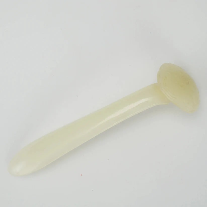 18th/19th C Chinese Jade Hair Ornament: Title: 18th/19th C Chinese Jade Hair Ornament Size: 3 7/8 in (9.8 cm) long x 1 1/8 in (2.6 cm) wide x ? in (1.9 cm) tall. Description:A deeply carved hair ornament made from exceptionally light greyis