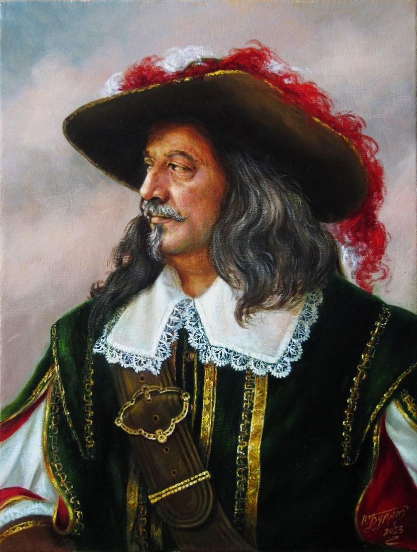 Oil painting Devotion to duty Valeriy Bulat: 21BUL Painter: Valeriy Bulat Size: 42x32 cm/16.53x12.59 inches Components: oil, canvas Original painting - Based on A. Dumas's "The Three Musketeers" CONDITION: excellent ARTIST: Bulat Valeriy Nikolae