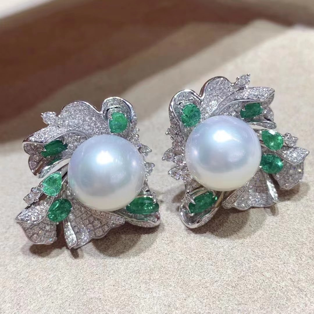 s925 silver inlaid white pearl earrings (1 of 7)