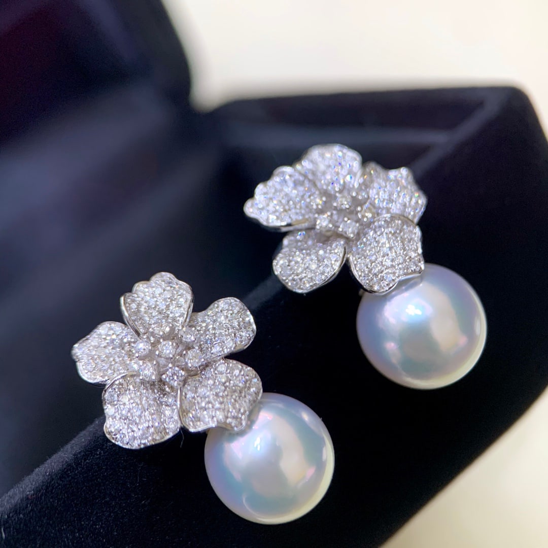 s925 silver inlaid white pearl earrings (1 of 6)