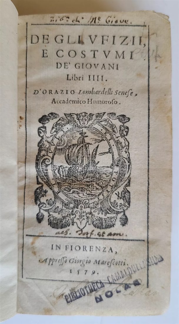 1579 De gli Ufizii e costumi de' giovani antique by Orazio Lombardelli 16th CENT (1 of 6)
