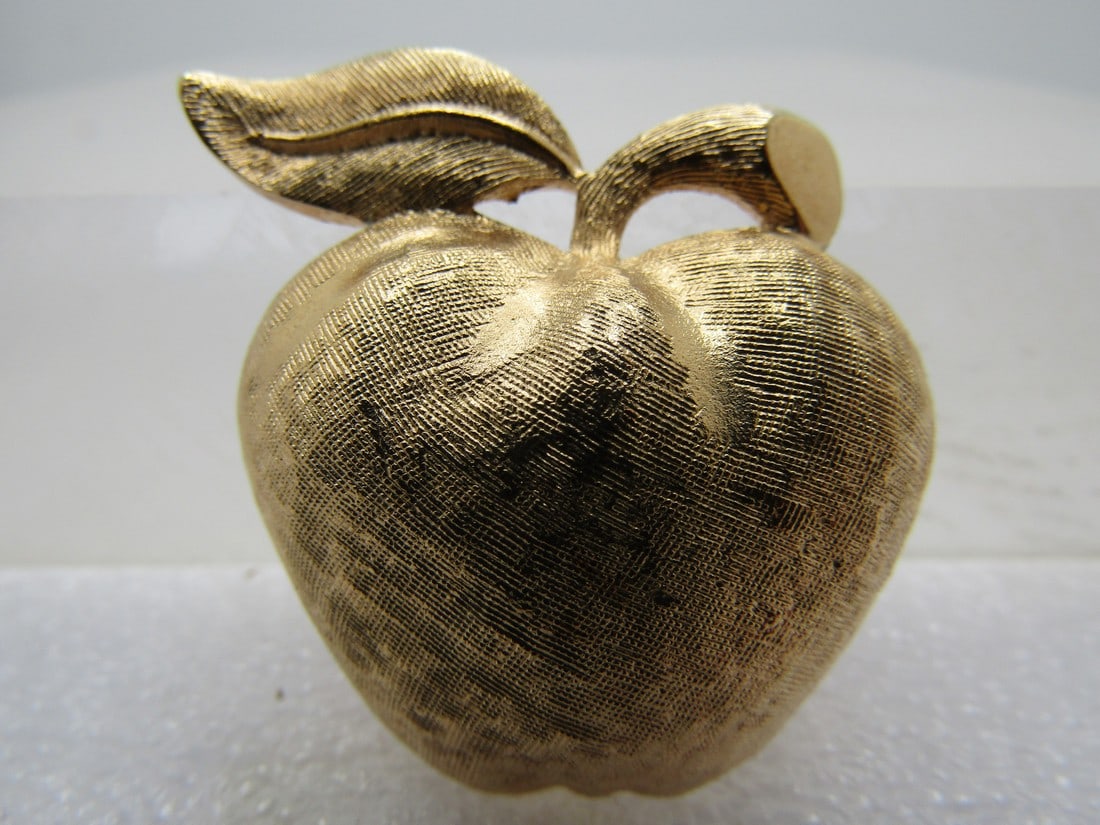 Vintage Pair of Apple Brooches, Signed Coro, 1950's-1960's: Vintage Pair of Apple Brooches, Signed Coro, 1950's-1960's. A pair of textured pple brooches - they are a match and great as scattered brooches - they are appx. 1.25" wide and tall with a textured fin