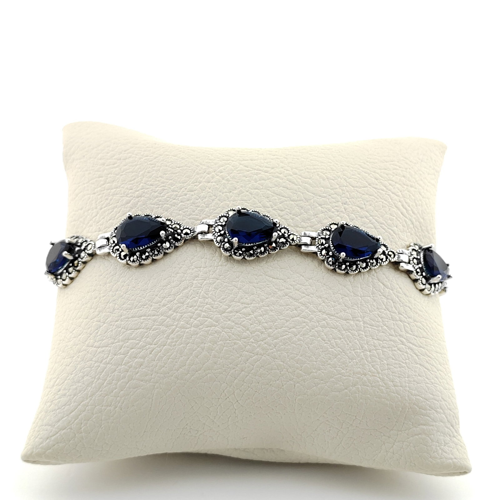 925 Silver Ladies Bracelet with Blue Zircons and Marcasite (1 of 8)