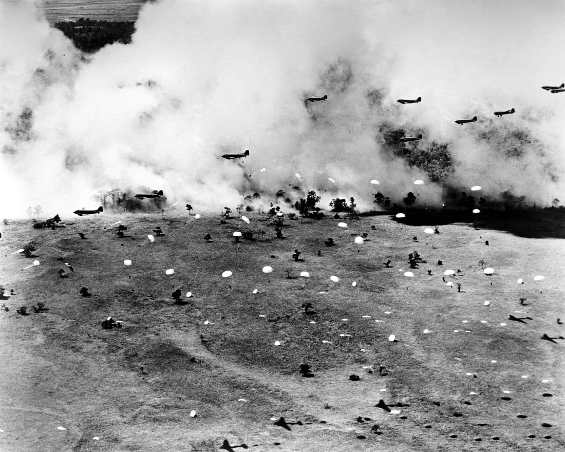 1943, 13X19 US PARATROOPERS LANDING IN NEW GUINEA" (1 of 1)