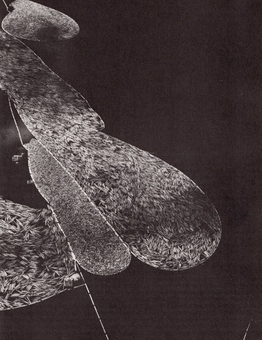 MARGARET BOURKE WHITE - Logs, Lake St. John, Canada, 1937: Artist: MARGARET BOURKE WHITE Print Title: Logs, Lake St. John, Canada, 1937 Printing Date: 1970’s Medium: Photolithograph Printed in: the US Image Size approx: 8.5 x 6.5” Margaret Bourke-