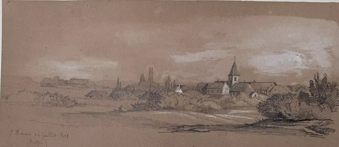 Antique Pencil Original 19th century Drawing Landscape St Bonnet 1835 (1 of 8)