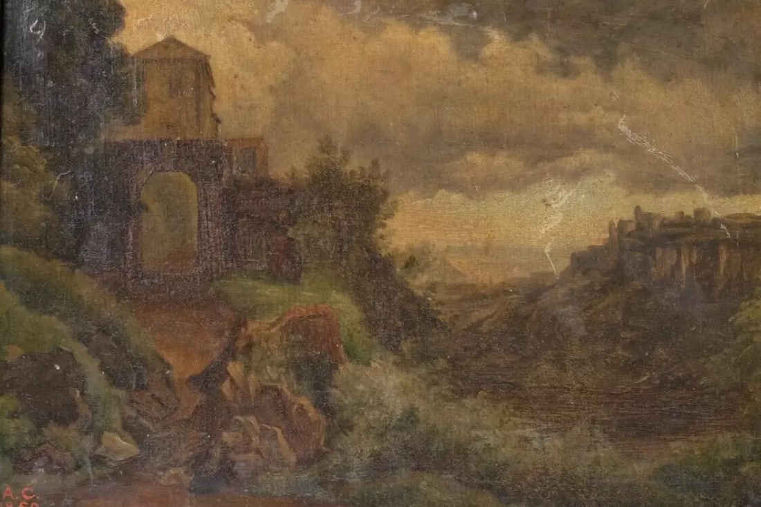 Antique Oil Original 19th century Painting Landscape, Mountain signed (1 of 8)