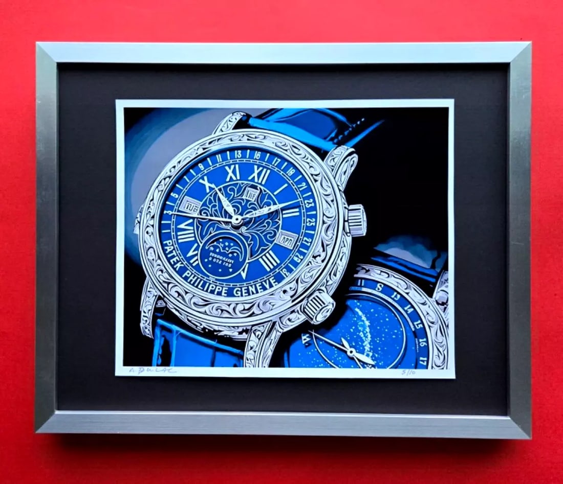 ALEXANDER DULAC | PATEK PHILIPPE Hand Signed Authentic Print LtdEd of 10 COA: Up for Sale is this Beautiful and Elegant Hand Signed Authentic Giclee by renowned contemporary artist ALEXANDER DU LAC " PATEK PHILIPPE " The print is mounted and framed. The area covered by the whol