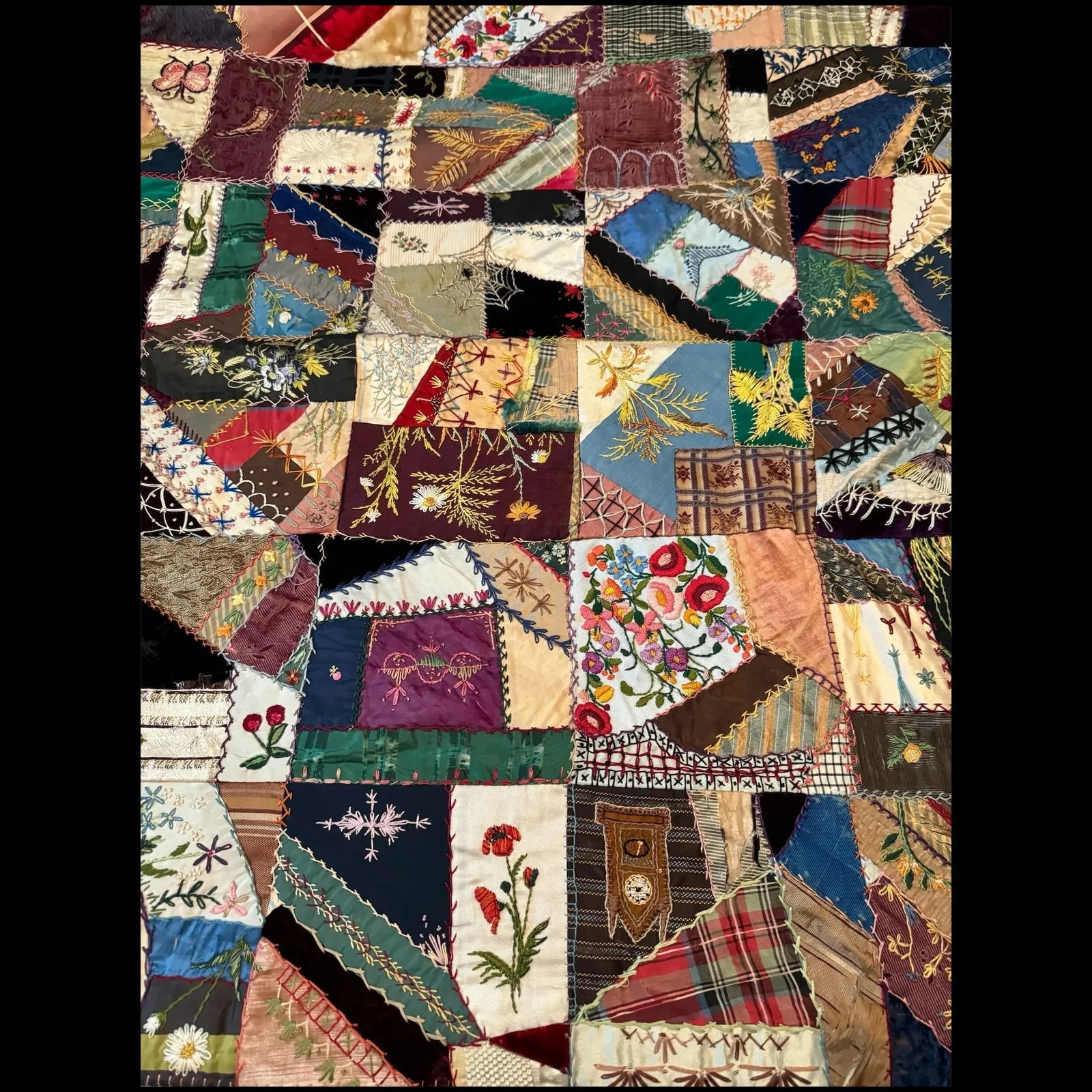 Exceptional Victorian Era "1889" Crazy Quilt - 38x64" (1 of 1)