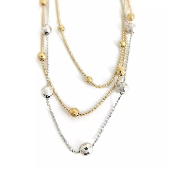 Italian Two-Tone Ball Layered Station Necklace 14K Yellow White Gold , 8.25 Gram (1 of 1)