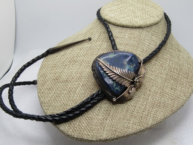 Vintage Sterling Southwestern Azurite Bolo Tie, Appx. 36", 1960's-1970's (1 of 1)