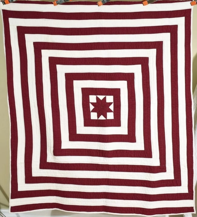 1910's Burgundy Star Quilt, Concentric Design (1 of 1)