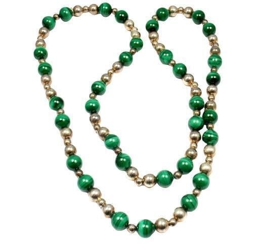 Rare Tiffany & Co. Sterling Silver Green Malachite Bead Necklace 30" (1 of 1)