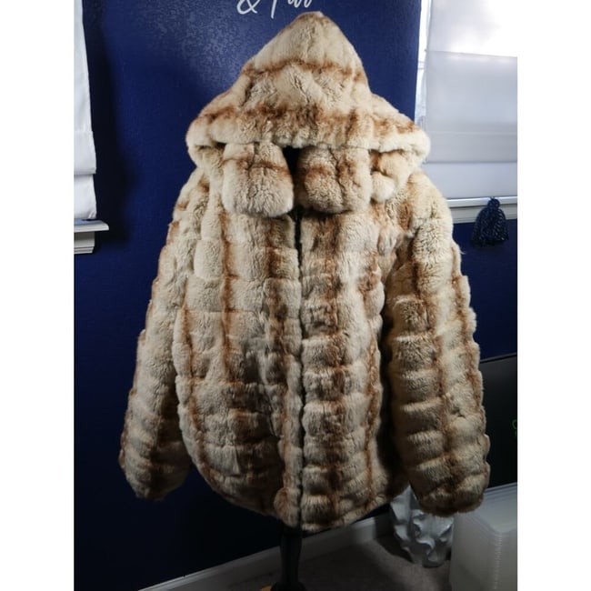 Beautiful Men's Chinchilla Rex Hooded Fur Coat Jacket (1 of 1)