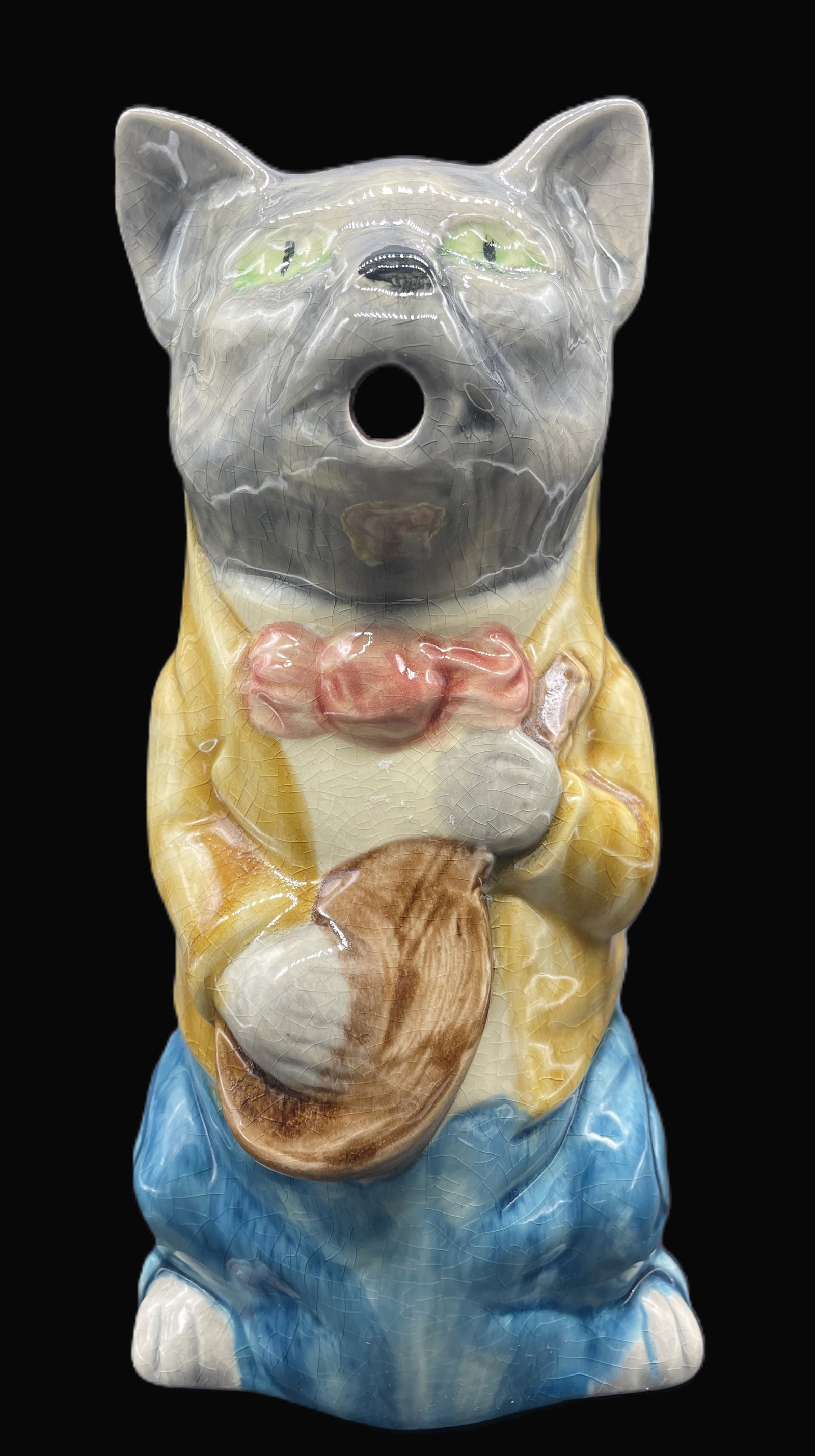 Antique French Majolica Figural Cat with Fiddle Pitcher - France (1 of 7)