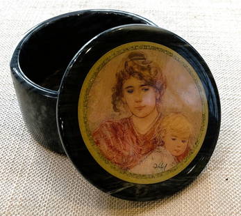 Edna Hibel Marble Trinket Box: Title: Edna Hibel Marble Trinket Box Date/Period: unknown Dimension: Approx. 3.5 x 2.5 Material: marble Additional Information: Edna Hibel Marble Trinket Box Shipping: Domestic: Flat-rate of $6.00 to