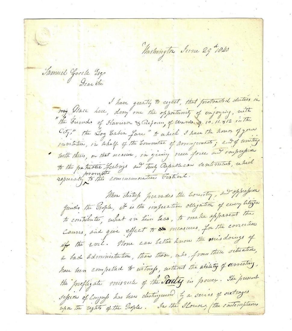 1840 Levi Lincoln ALS Great Political Content (1 of 2)