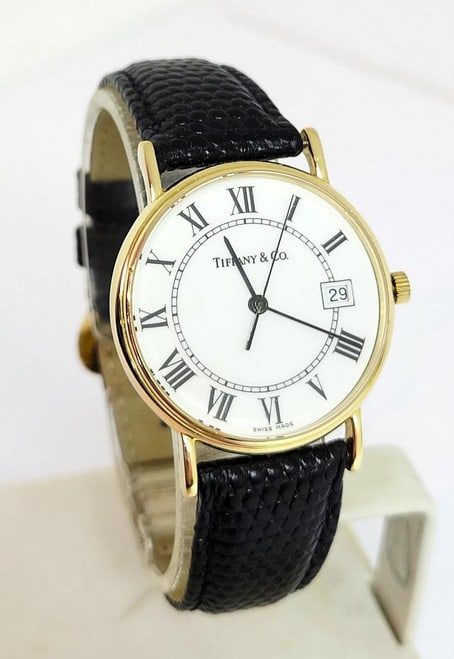 Solid 14K TIFFANY & Co Mens Quartz Watch with White Roman Numerals Dial* EXLNT (1 of 9)