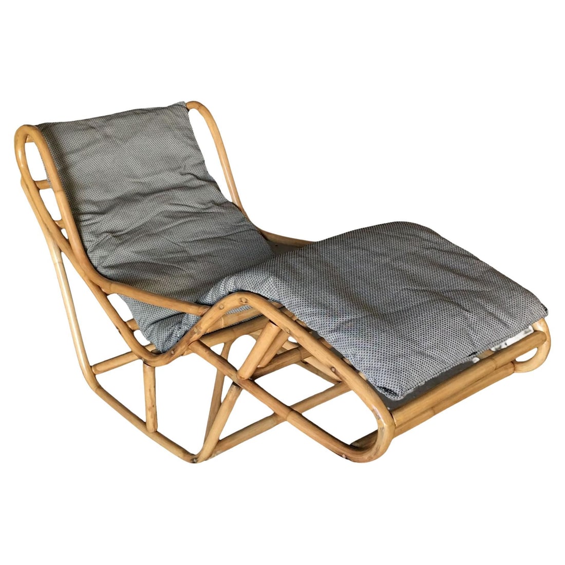 Restored Single-Strand Two-Position Rattan Chaise Lounge: About the Item Restored single-strand rattan chaise lounge chair which rocks into two fixed positions for extra comfort, includes new cushions. Custom cushions are included in the price, simply supply