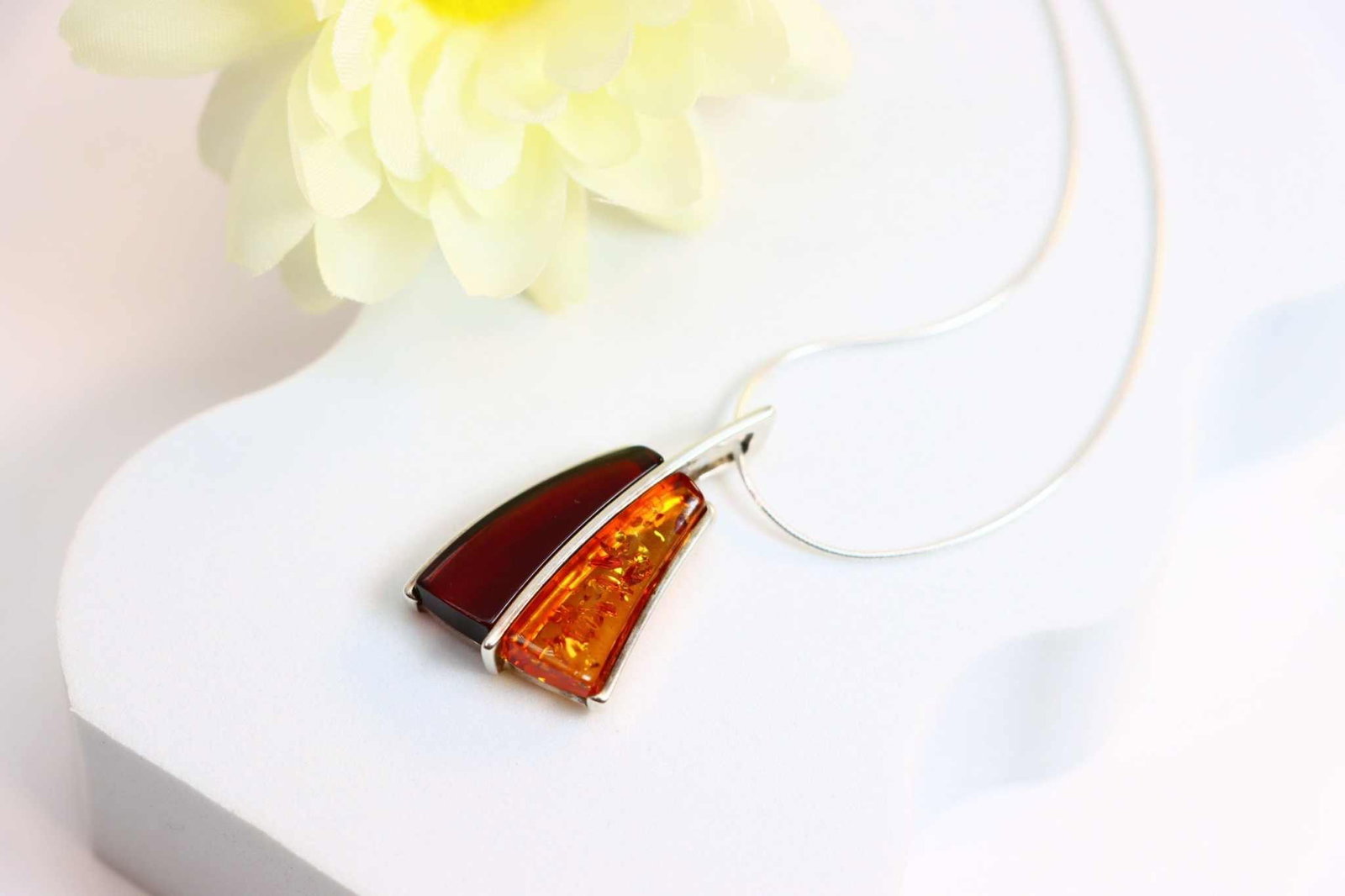NATURAL BALTIC LITHUANIAN CHERRY AND COGNAC AMBER MODERN BOHO NECKLACE IN 925 STERLING SILVER (1 of 4)