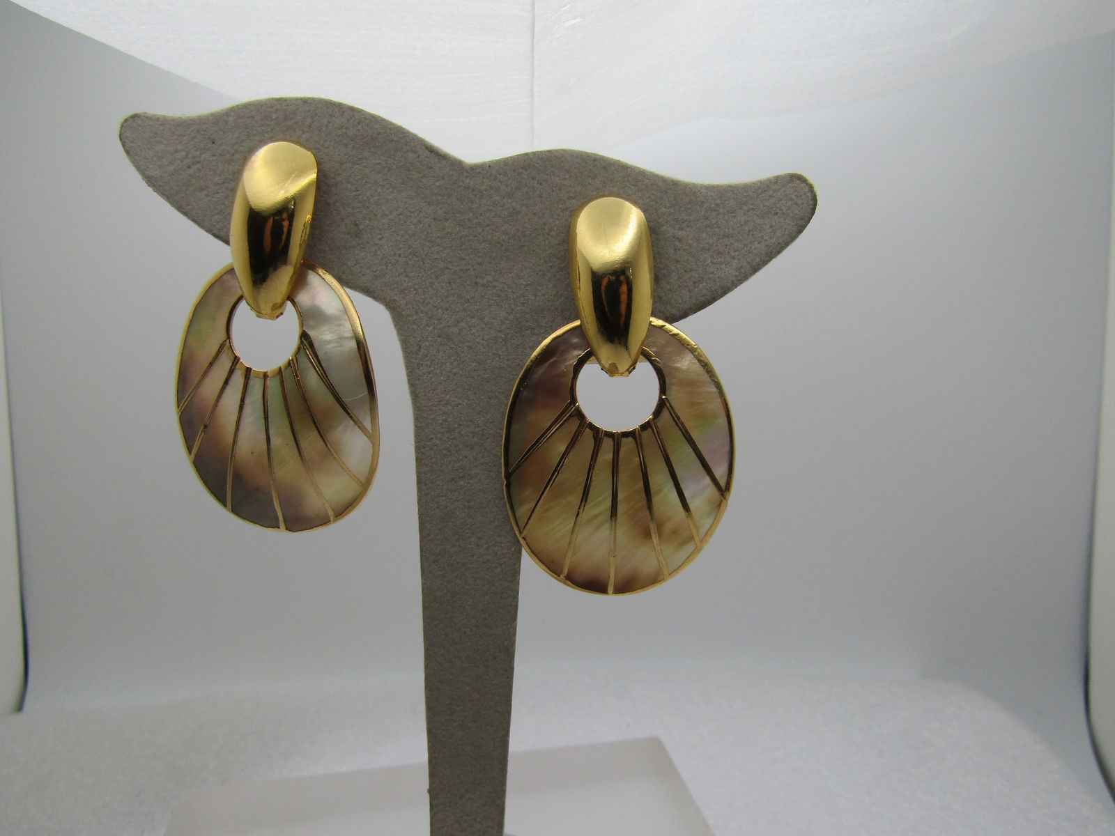 Vintage Engraved Shell Drop Earrings, Pierced, 2", 1980's. (1 of 4)