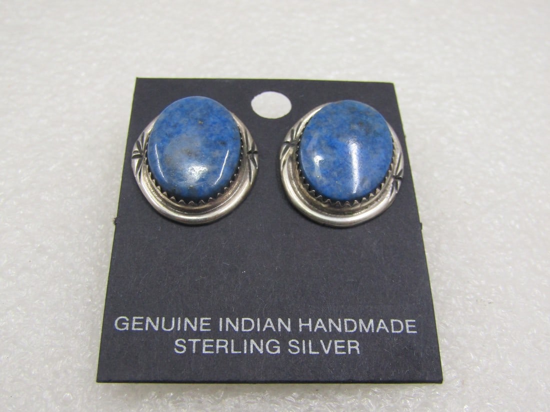 Sterling Silver Southwestern Lapis Lazuli Earrings, Pierced, 1" (1 of 6)