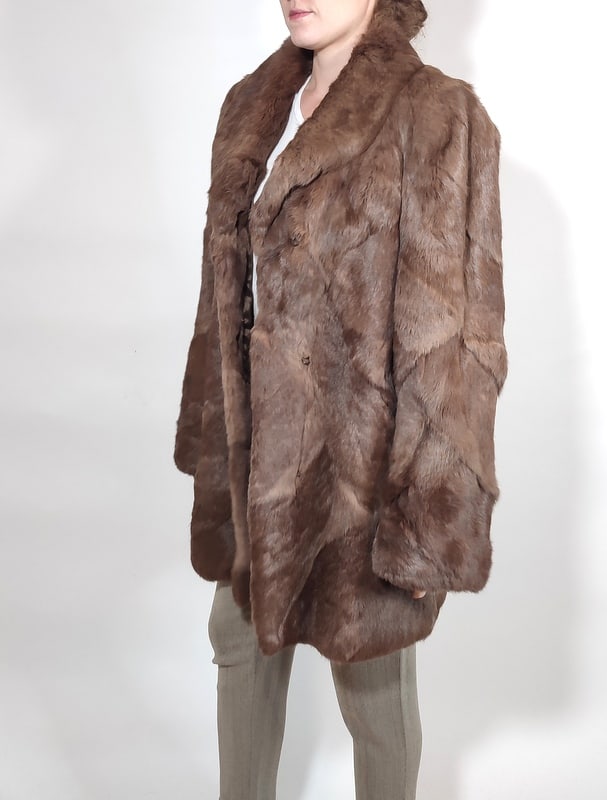 BROWN FLUFFY TEDDY BEAR LAPIN FUR COAT EU: L; US: 16 (1 of 9)