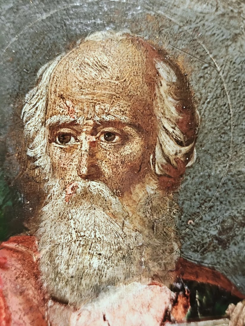 ANTIQUE 19c HAND PAINTED RUSSIAN ICON OF THE JOHN IN SILENCE: STUNNING RUSSIAN ANTIQUE 19c ORTHODOX ICON OF THE JOHN IN SILENCE . HAND PAINTED ON WOOD PANEL. SIZE ;H : 18 cm IN DIAMETER. Reserve: $995.00 Shipping: Domestic: Flat-rate of $35.00 to anywhere wit