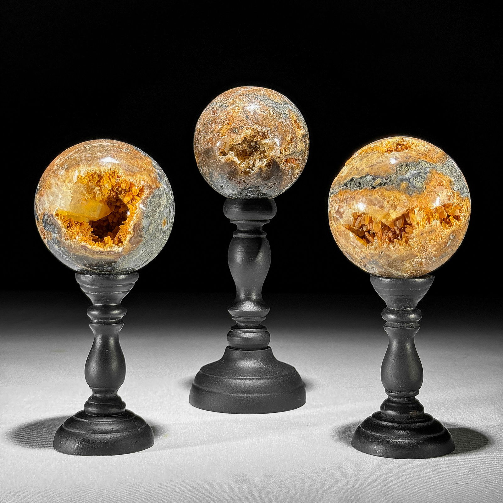 Wonderful set of 3 crystal Quartz spheres with stands (1 of 10)