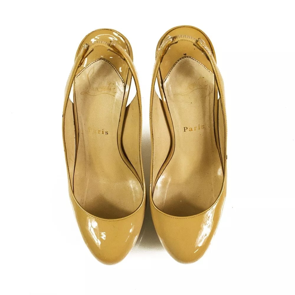 Christian Louboutin Bianca Beige Patent Leather Slingback Platform Heels 37.5 (1 of 8)