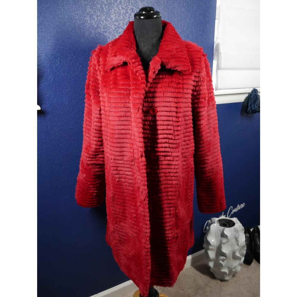 Gorgeous Cherry Red Sheared Grooved Mink Fur Coat Jacket Reversible (1 of 8)