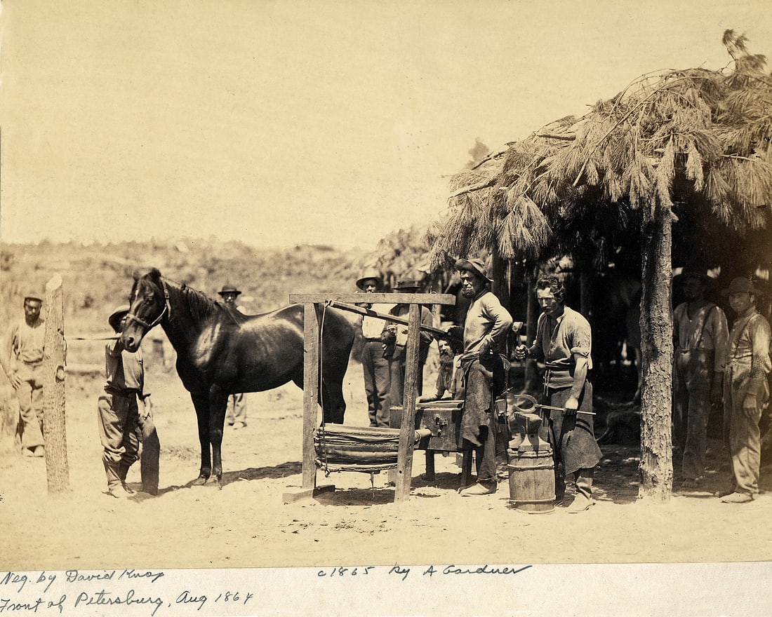 AUG 1864, 13X19" LG FORMAT, "BLACKSMITH_ARMY FORGE", SIGNED BY ALEXANDER GARDNER: Title: AUG 1864, 13X19" LG FORMAT, "BLACKSMITH_ARMY FORGE", SIGNED BY ALEXANDER GARDNER Artist/Source: ALEXANDER GARDNER Original Date: 1864 Dimensions: 13X19 Description: || UNITED STATES SHIPPING ON