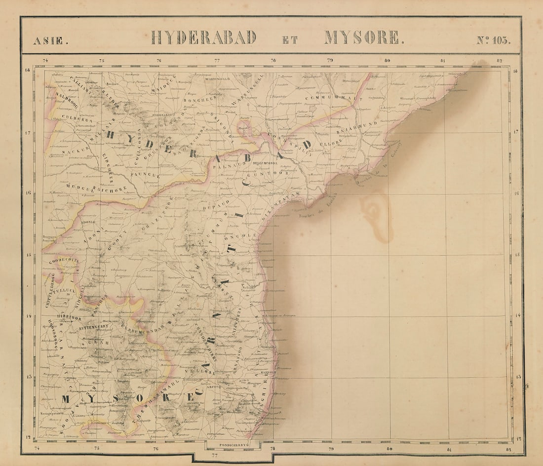 Asie. Hyderabad Mysore #103 India Andhra Pradesh Telangana VANDERMAELEN 1827 map (1 of 1)