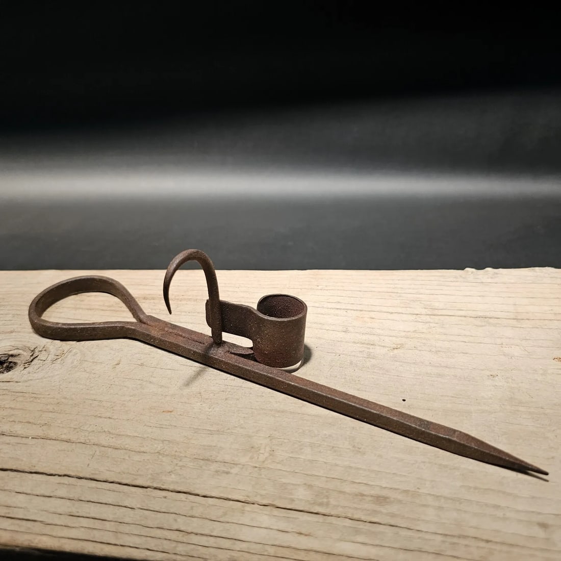 Forged Wrought Iron Mining Sticking Tommy Miners Candlestick: 10 1/2" Long Nice Reproduction iron miners candle holder. Great handmade distressed to look like an antique.... Miner spikes like this were used in the mining trade & era. The spike would be hammered