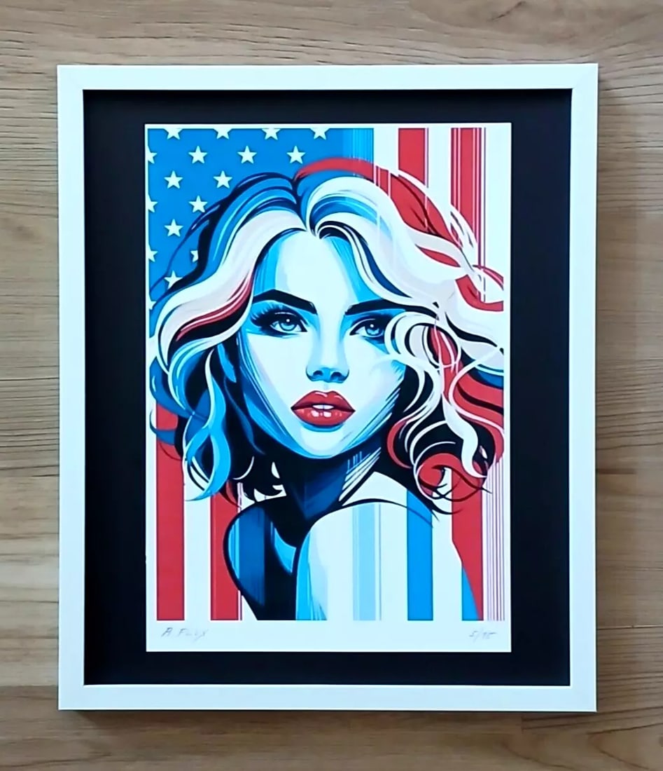 AIDAN FLUX | Hand Signed Authentic Print Framed | COA | American Woman: This is a one-of-a-kind Hand Signed Authentic Giclee by AIDAN FLUX. From his Series "American Woman" The artist has created a stunning piece of art that features a powerful message about women's empow