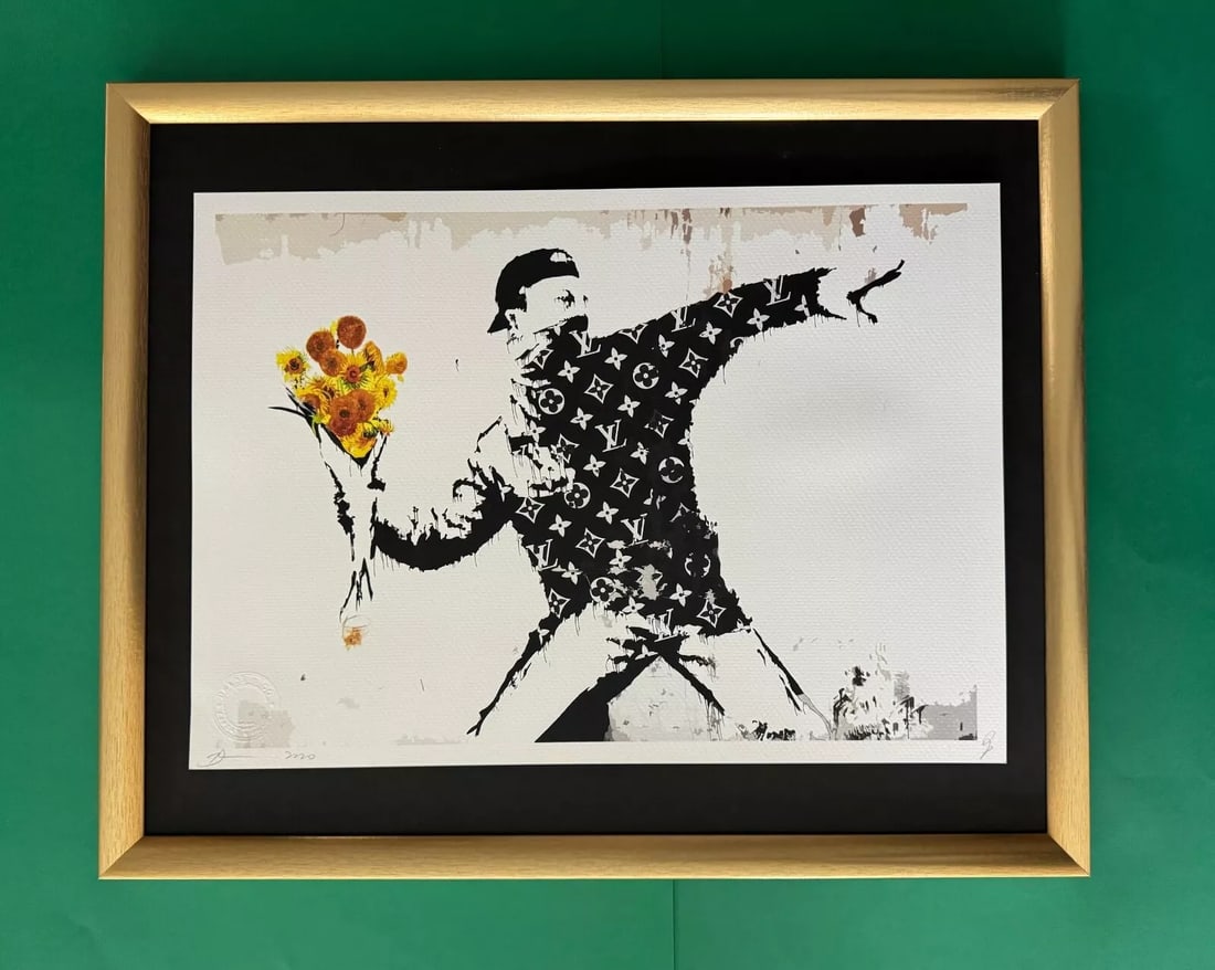 DEATH NYC Hand Signed LARGE Print Framed 16x20in COA BANKSY A/P FLOWER Pop Art @ (1 of 5)