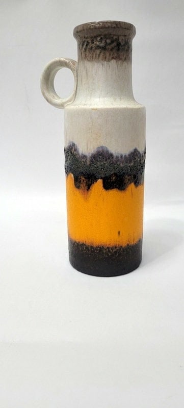 Vintage West Germany Scheurich Keramik Flower Vase Pitcher Jar MCM Art Pottery Orange Brown Cream (1 of 6)